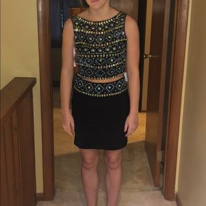 Black, blue and green semi dress